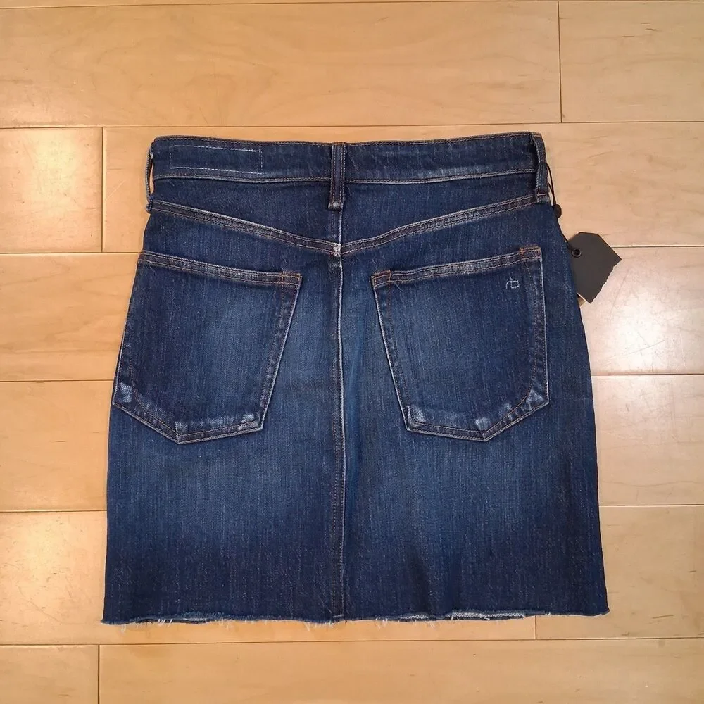 NWT Rag & Bone Hayden Denim Mini Skirt Magnus Indigo Raw Hem Blue Jean Size 26